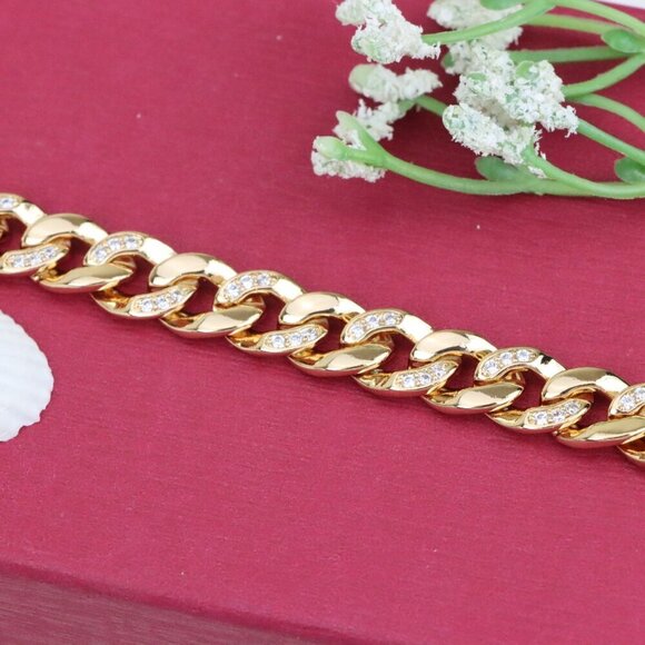 "Bold Rose Gold Cuban Link Bracelet with Sparkling CZ Accents, XPBL1020 - Picture 9 of 11